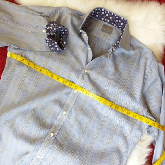 Thomas Dean | Men Size L Blue Pima Cotton Plaid Button Up Shirt - Picture 4 of 8